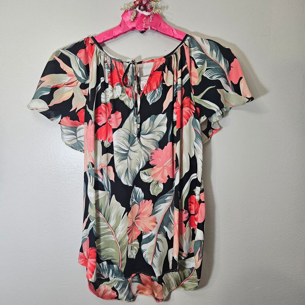 Philosophy Women Small Tropical Floral Flutter Sleeve Blouse